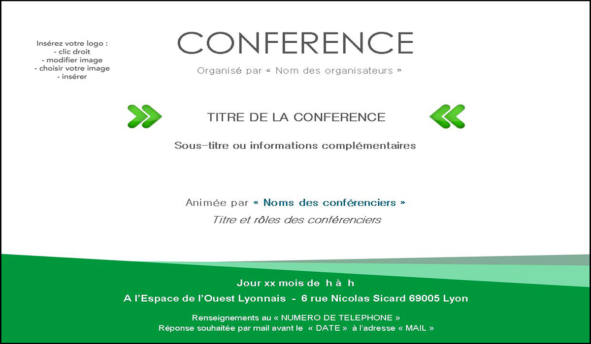 Exemple d'invitation pour une réunion ou une conférence au centre de l'Ouest Lyonnais - EOL