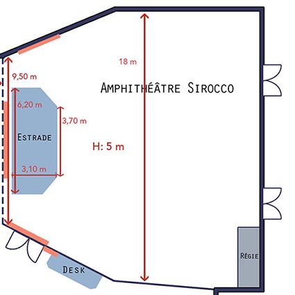 Dimensions de l'amphithéâtre modulable de l'Espace de l'Ouest Lyonnais