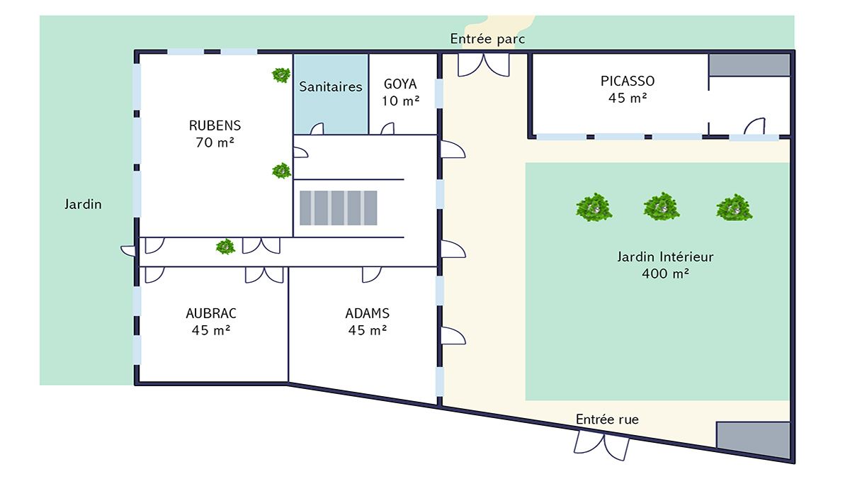 Plan du rez-de-chaussée du bâtiment le Prieuré avec salles de réunion - EOL